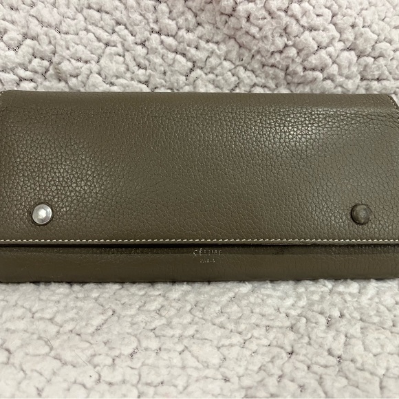Céline Grey-Taupe Bicolor Yellow Bifold Snap Large Long Flap Wallet - Picture 1 of 16
